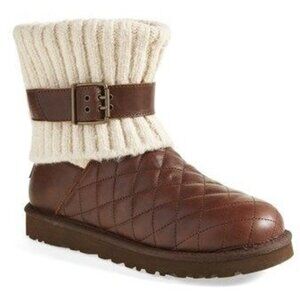Ugg Australia Cambridge Diamond Quilt Leather Ankle Knit Cuffs Buckle 7 Brown